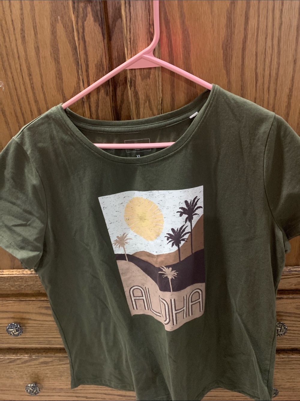 Sonoma Olive Green Graphic T-Shirt with Tropical Print